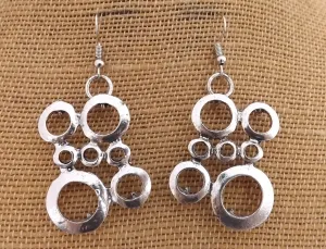 Silver Tone Rings Drop Earrings