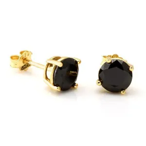 Solid 14K Gold Round Cut Onyx Earrings