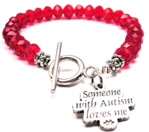 Someone With Autism Loves Me Crystal Beaded Toggle Style Bracelet