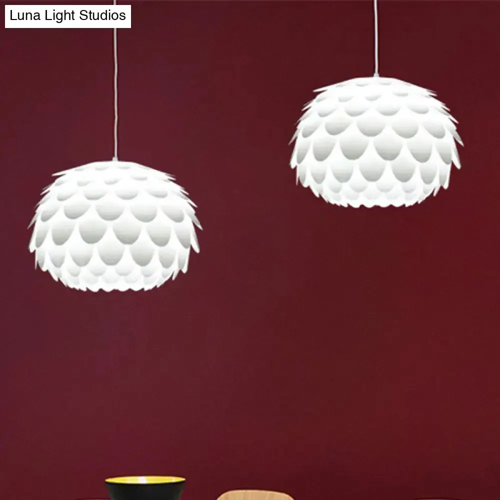 Squama Pendant Light - Arc Deco Plastic Ceiling Pendant for Bedroom - 1 Light, White - 12"/16" Wide