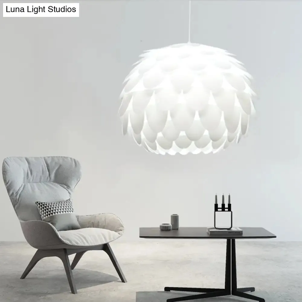 Squama Pendant Light - Arc Deco Plastic Ceiling Pendant for Bedroom - 1 Light, White - 12"/16" Wide