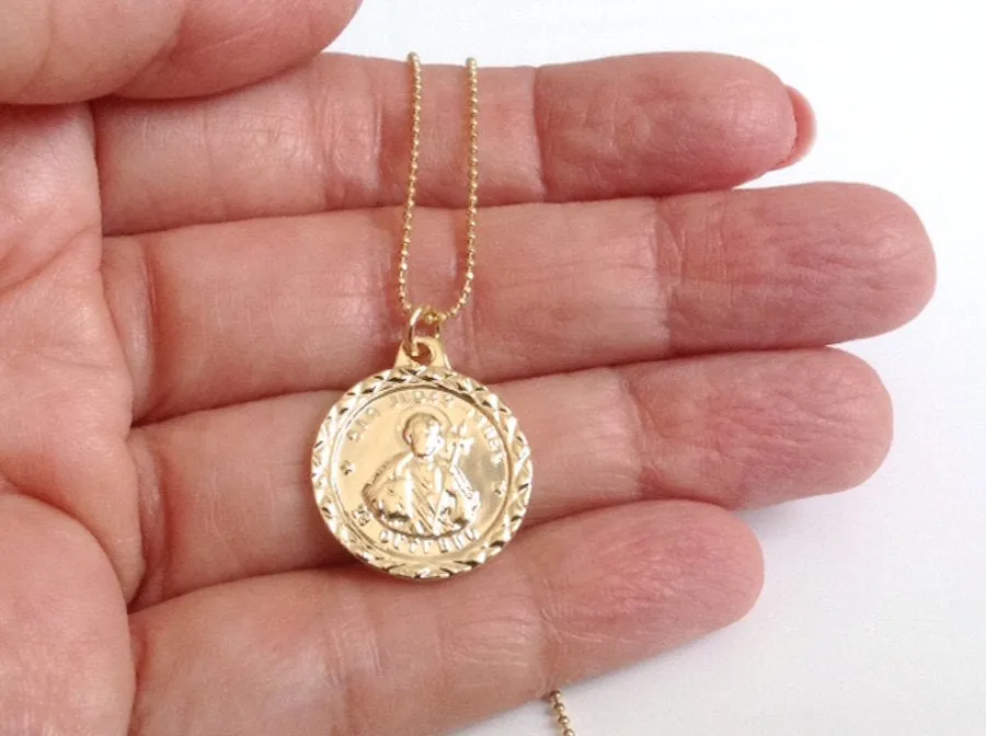 St. Jude Medal Necklace 18K Gold Plated Ball Chain