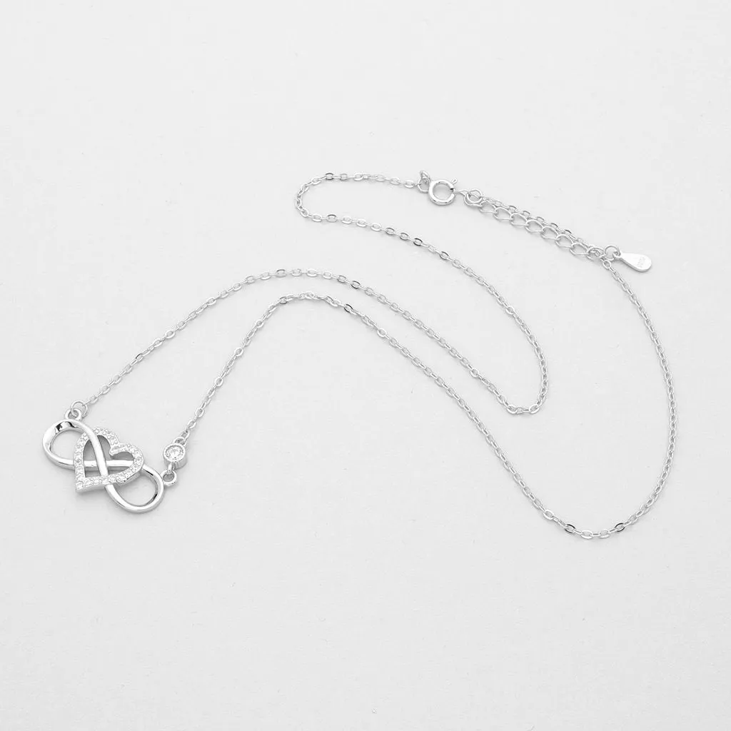 Sterling Silver Infinity with C.Z Heart Necklace - Silver