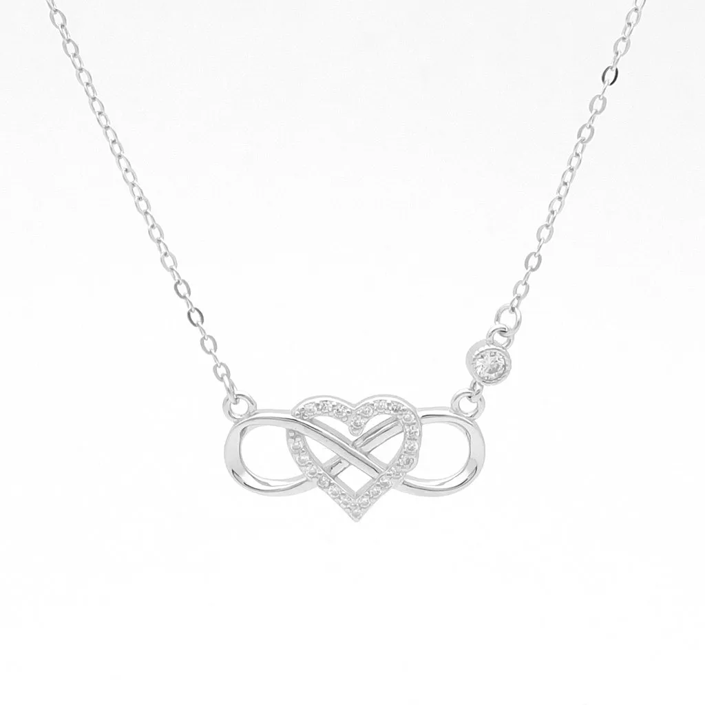 Sterling Silver Infinity with C.Z Heart Necklace - Silver