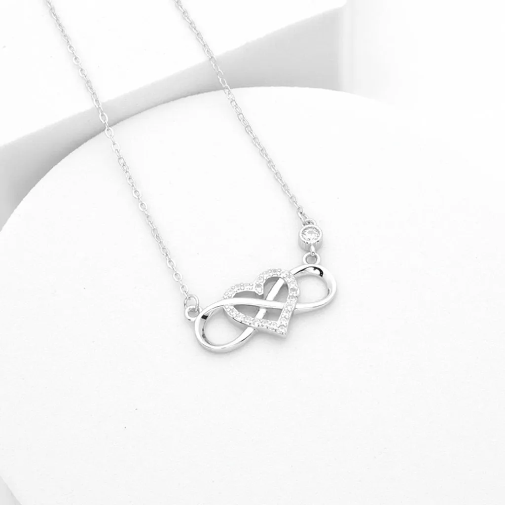 Sterling Silver Infinity with C.Z Heart Necklace - Silver