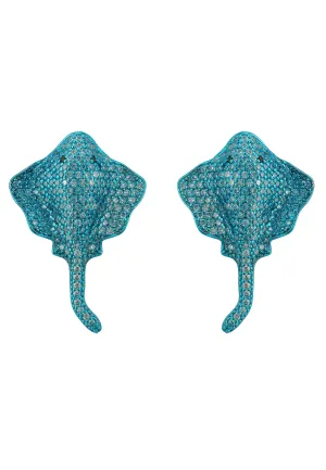 Stingray Ocean Blue Large Stud Earrings