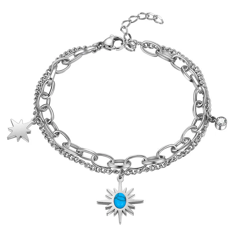 Sun Star Link Bracelets Women Jewelry Stainless Steel