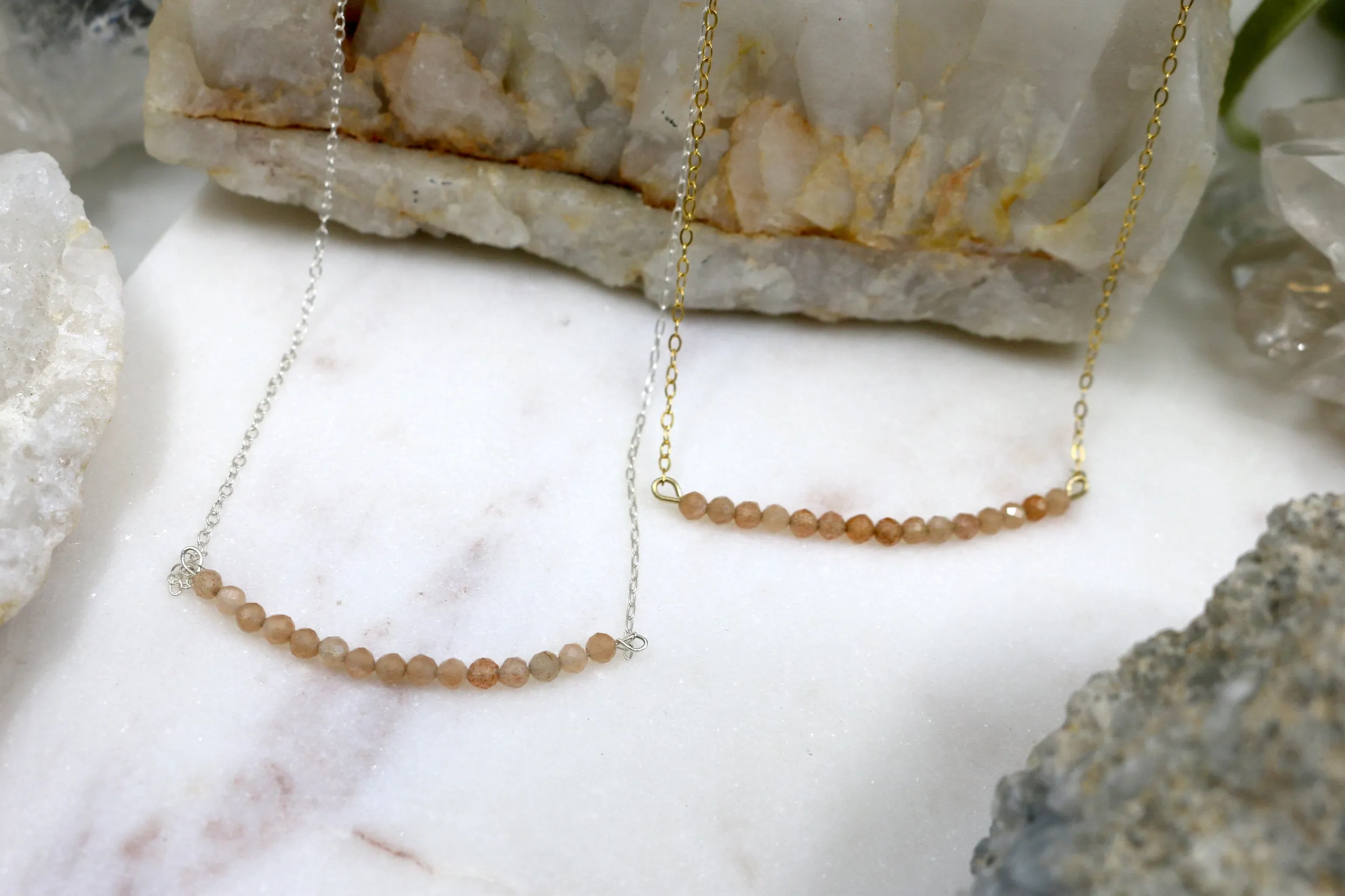 Sunlock // Moonstone Chip Necklace, Peach Stone, Gold or Silver // BH-B037