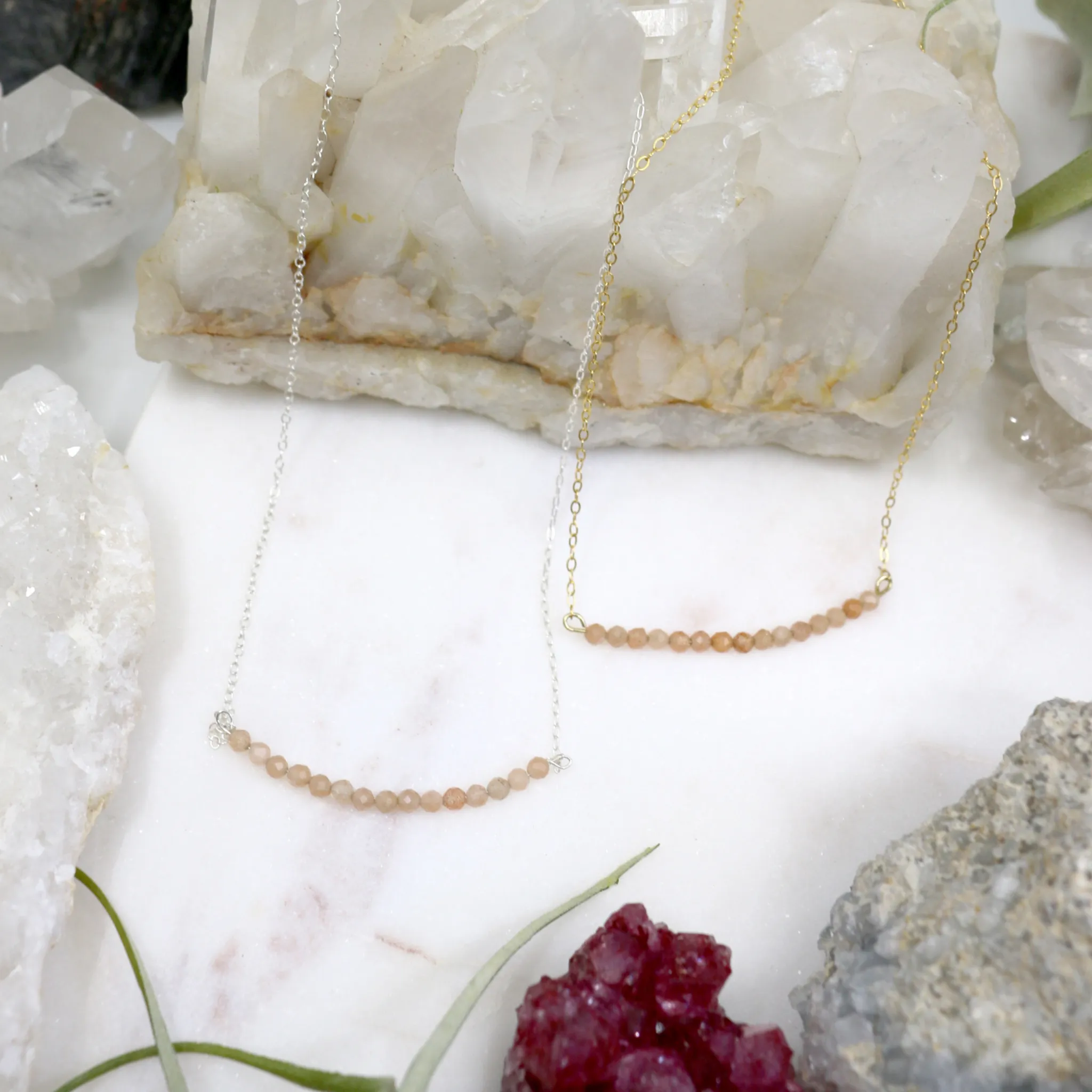 Sunlock // Moonstone Chip Necklace, Peach Stone, Gold or Silver // BH-B037