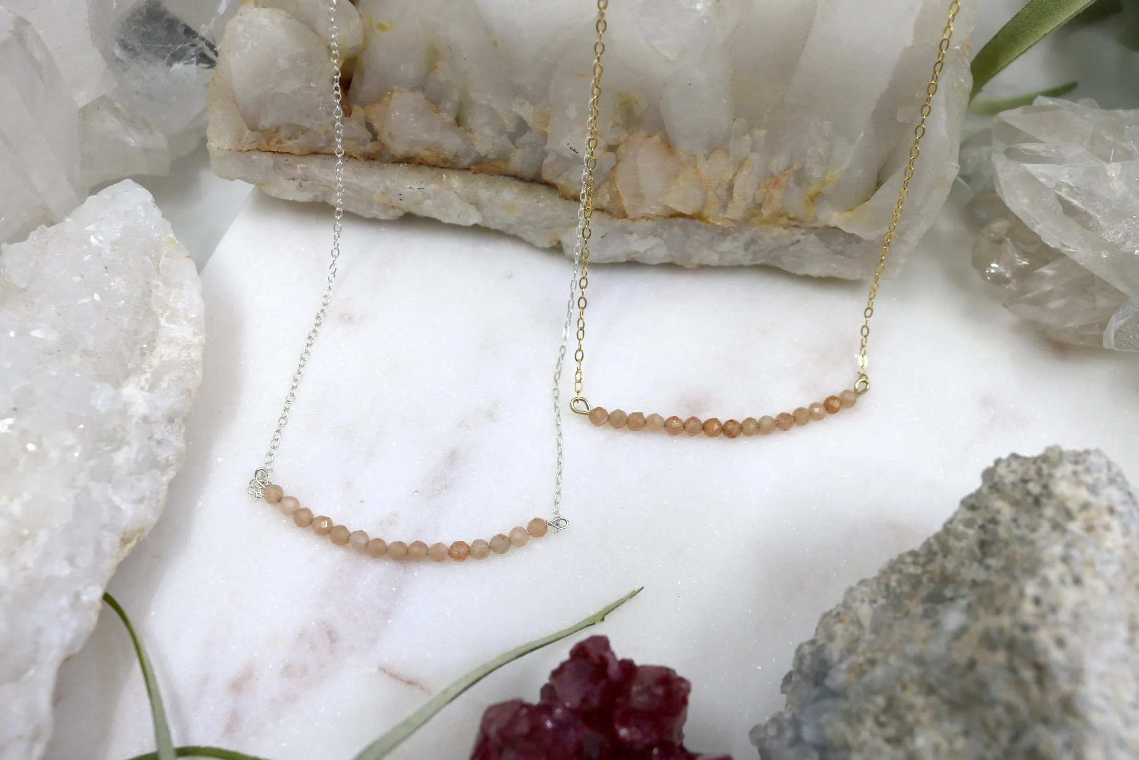 Sunlock // Moonstone Chip Necklace, Peach Stone, Gold or Silver // BH-B037