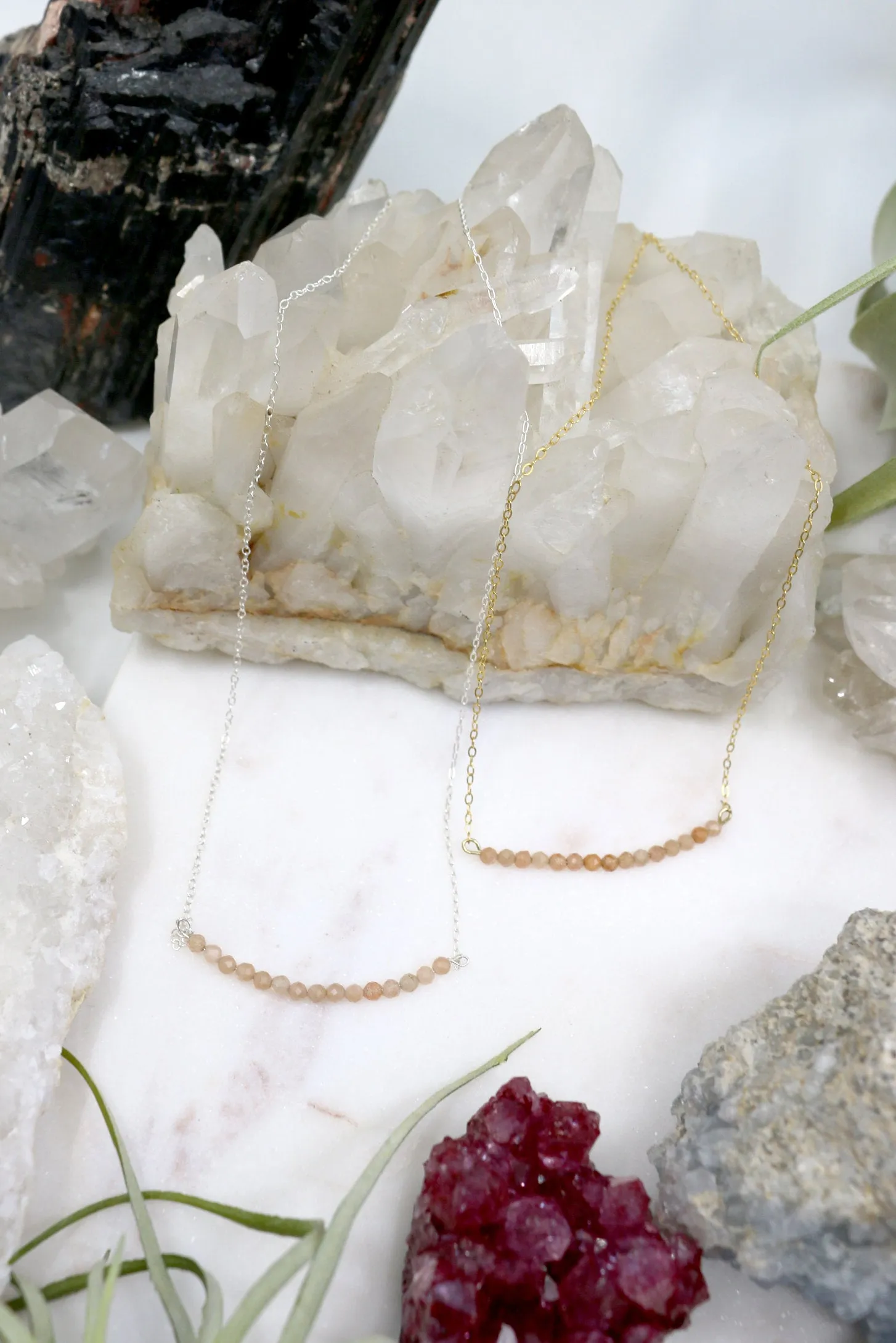 Sunlock // Moonstone Chip Necklace, Peach Stone, Gold or Silver // BH-B037