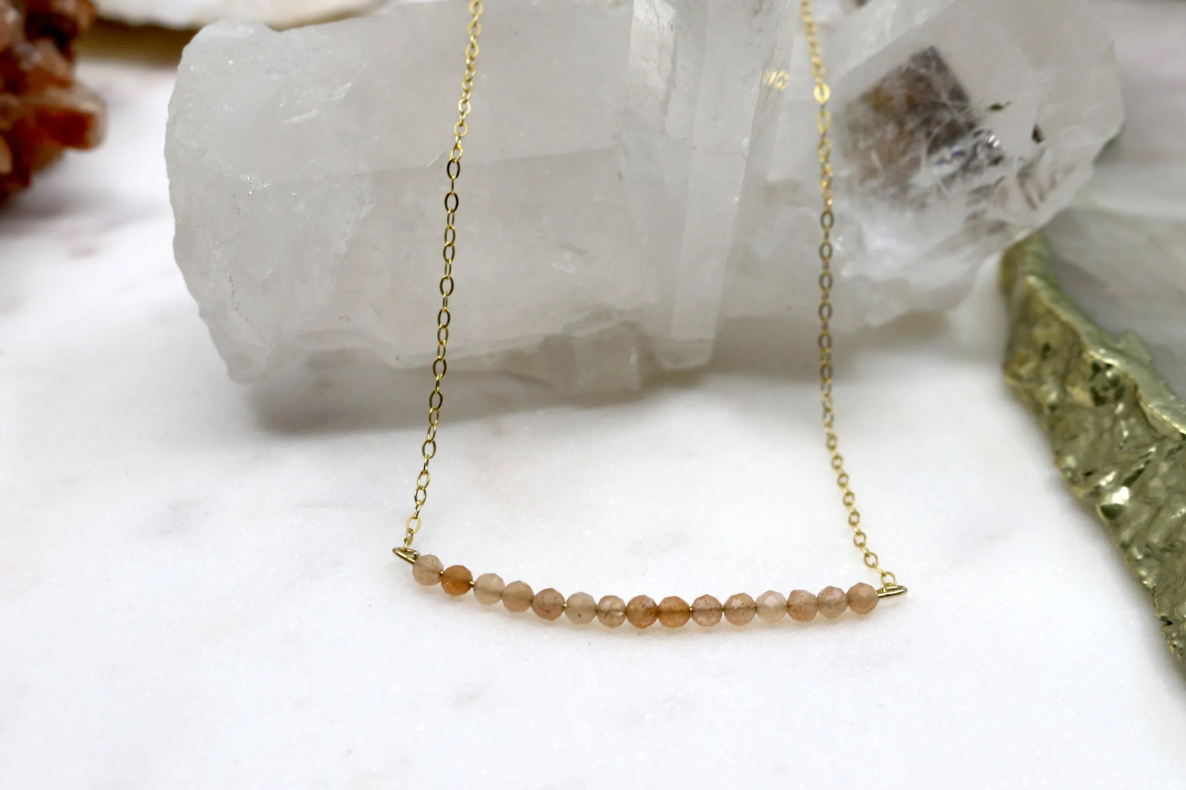 Sunlock // Moonstone Chip Necklace, Peach Stone, Gold or Silver // BH-B037