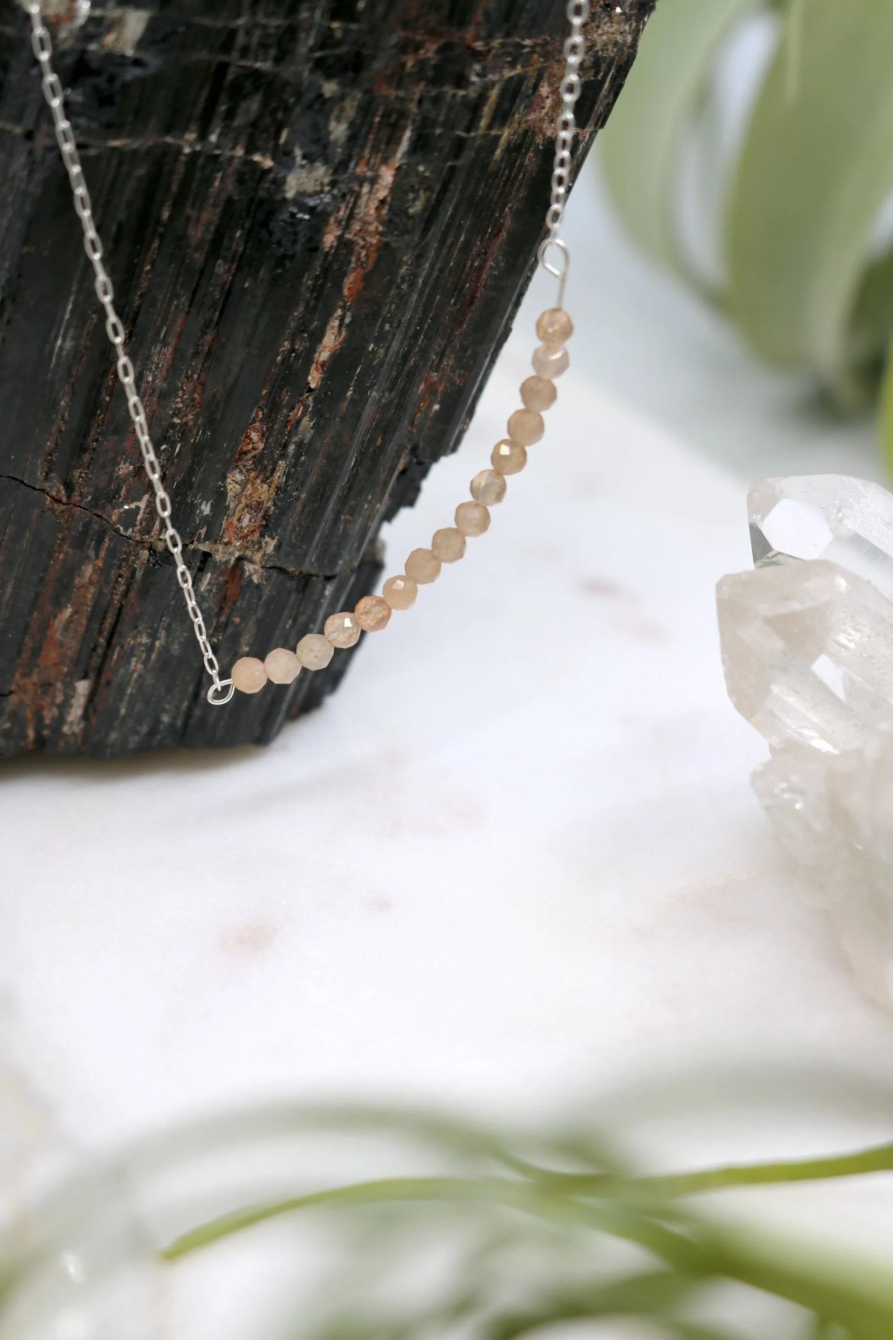 Sunlock // Moonstone Chip Necklace, Peach Stone, Gold or Silver // BH-B037