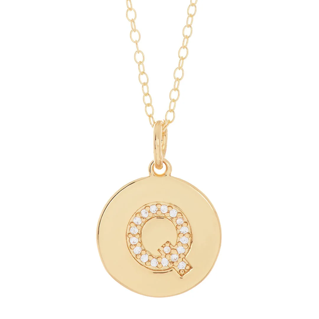 Tarnish Resistant 14k Gold Plated Initial Pave Disc Necklace