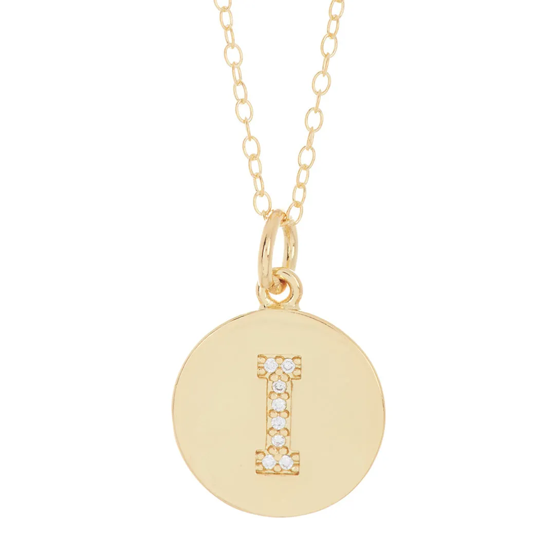 Tarnish Resistant 14k Gold Plated Initial Pave Disc Necklace