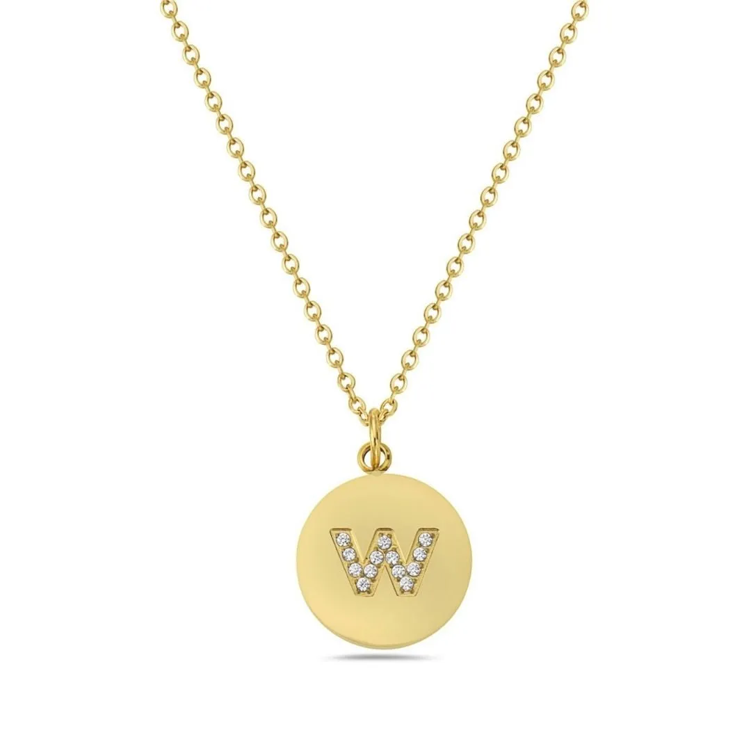 Tarnish Resistant 14k Gold Plated Initial Pave Disc Necklace