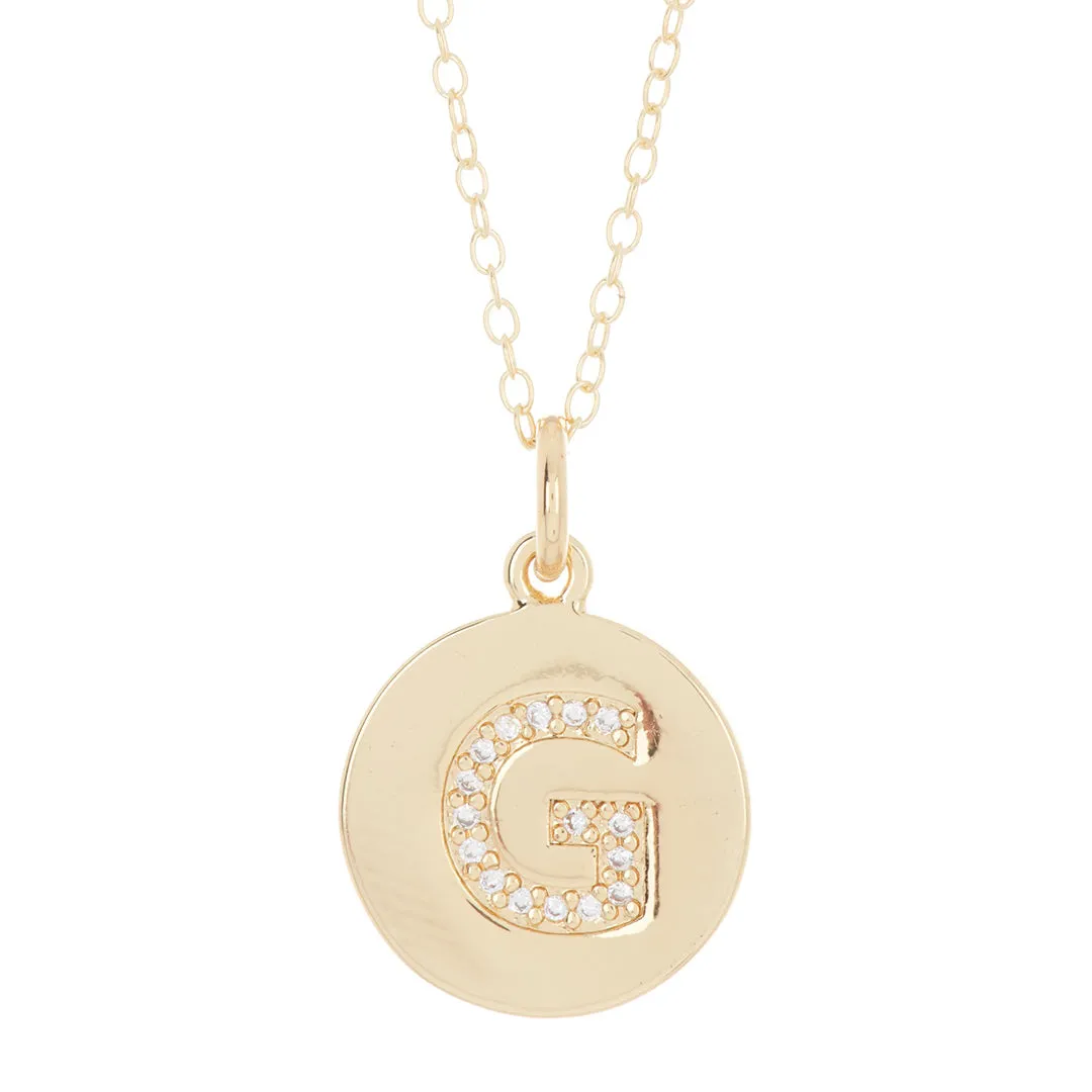 Tarnish Resistant 14k Gold Plated Initial Pave Disc Necklace