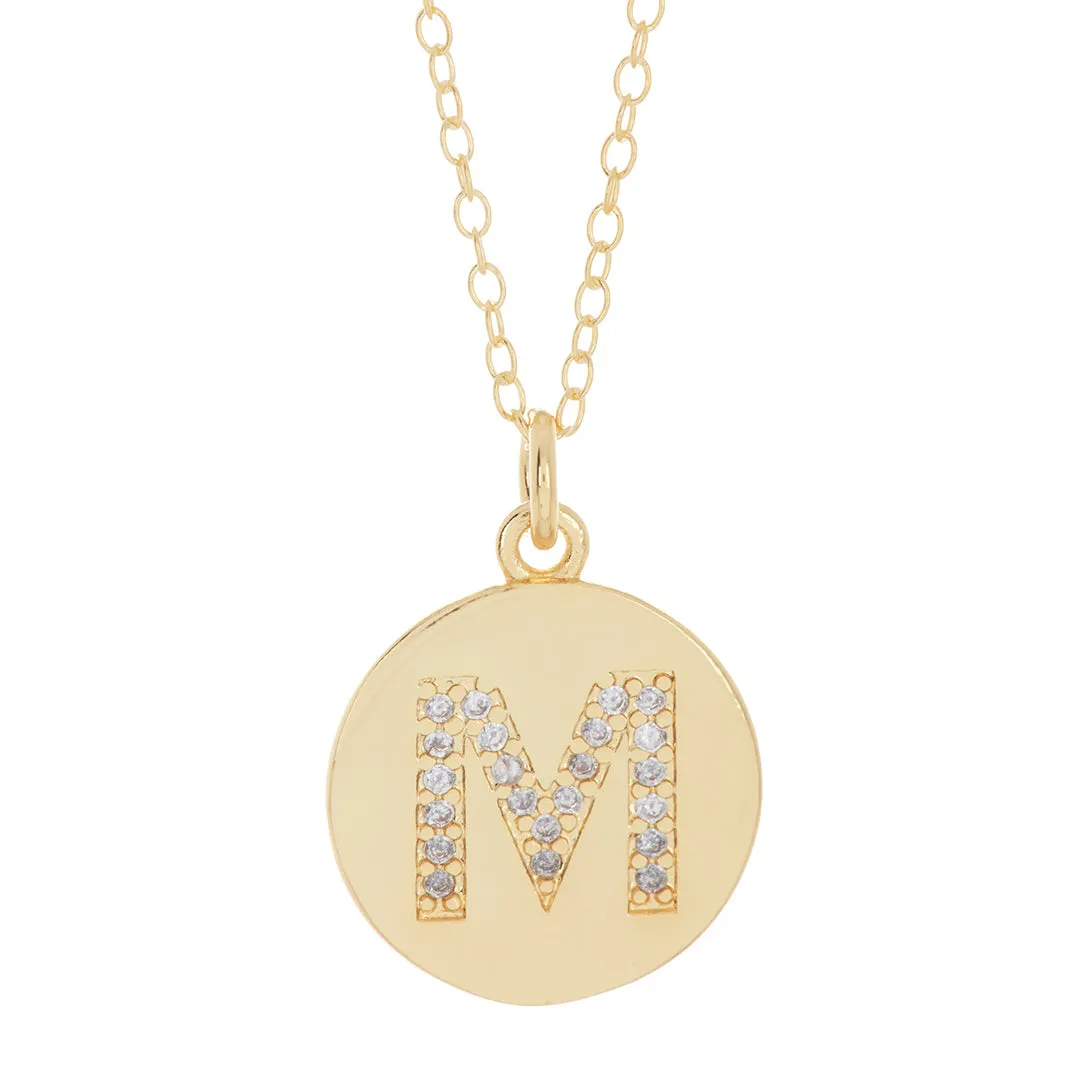 Tarnish Resistant 14k Gold Plated Initial Pave Disc Necklace