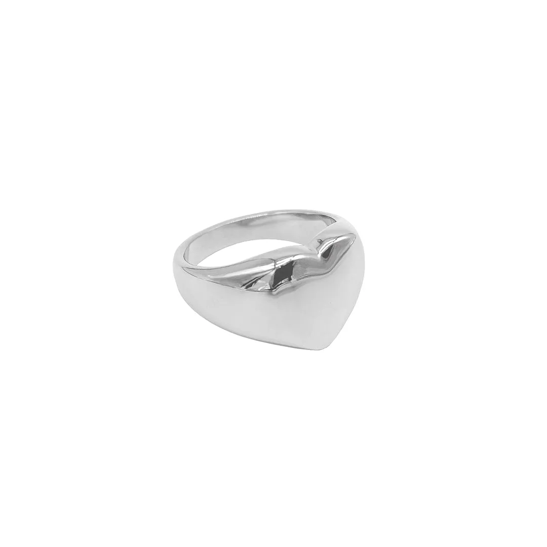 Tarnish Resistant Rhodium Plated Heart Signet Ring