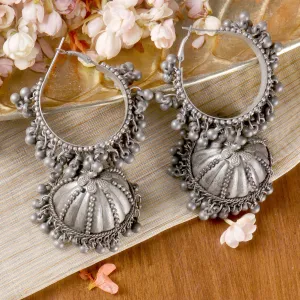 Teejh Alisha Pearl Silver Oxidised Jhumki Earrings