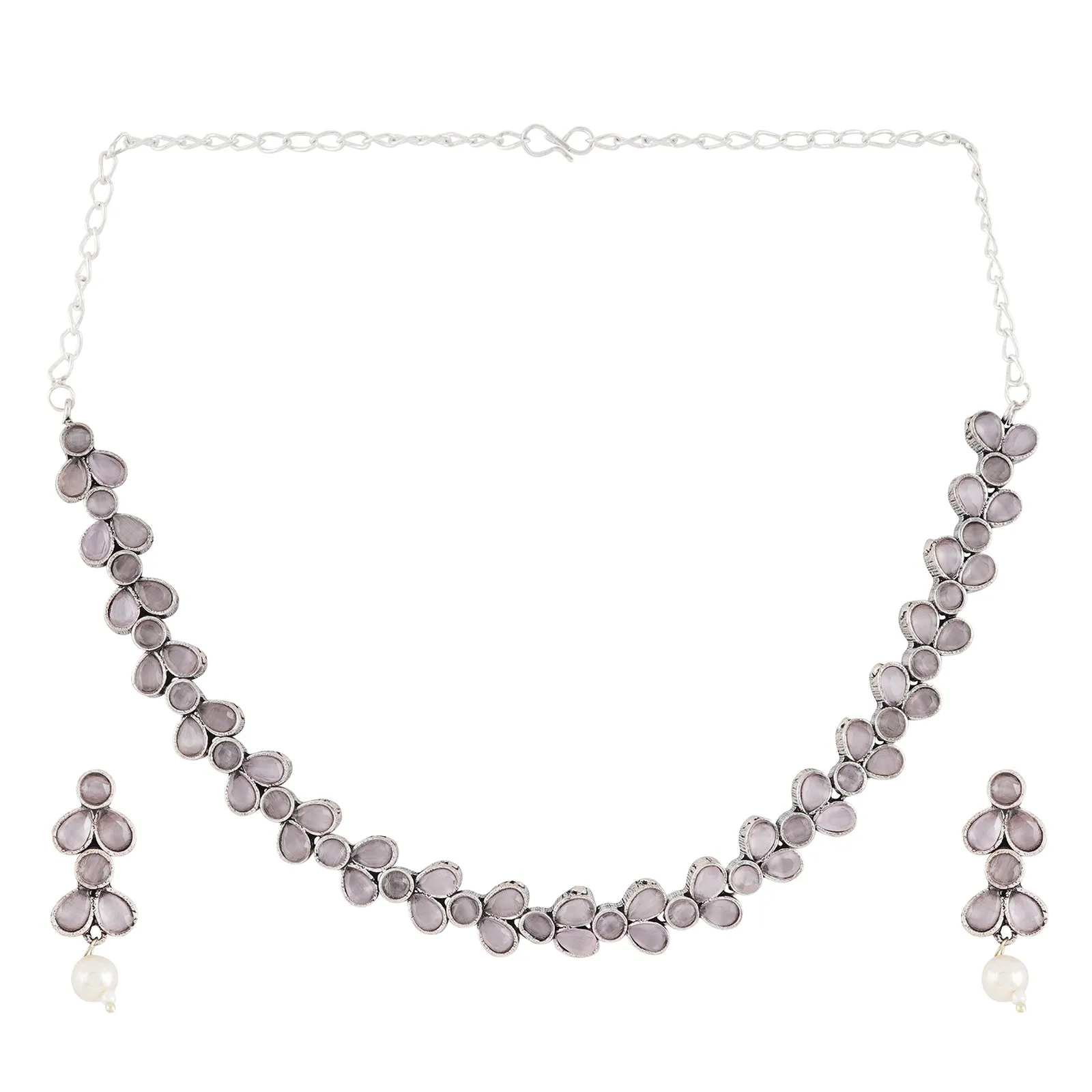 Teejh Silver and Pastel Pink Petal Fusion Necklace set