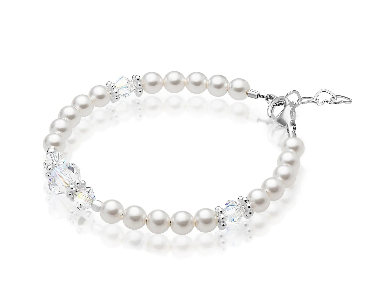 Teen Girl Bracelets with Clear Crystals & white Pearls