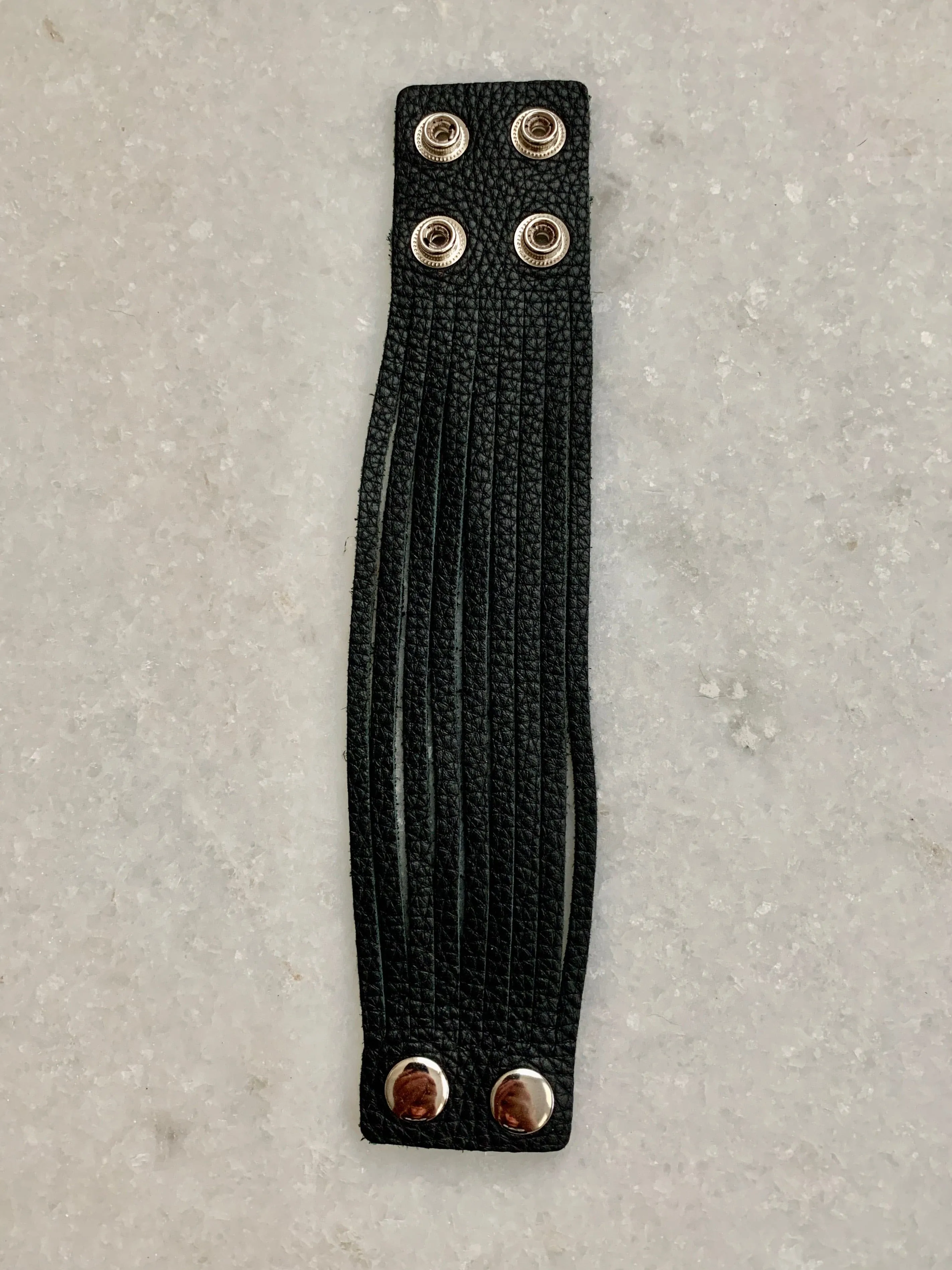 Textured Black Black Leather Bracelet