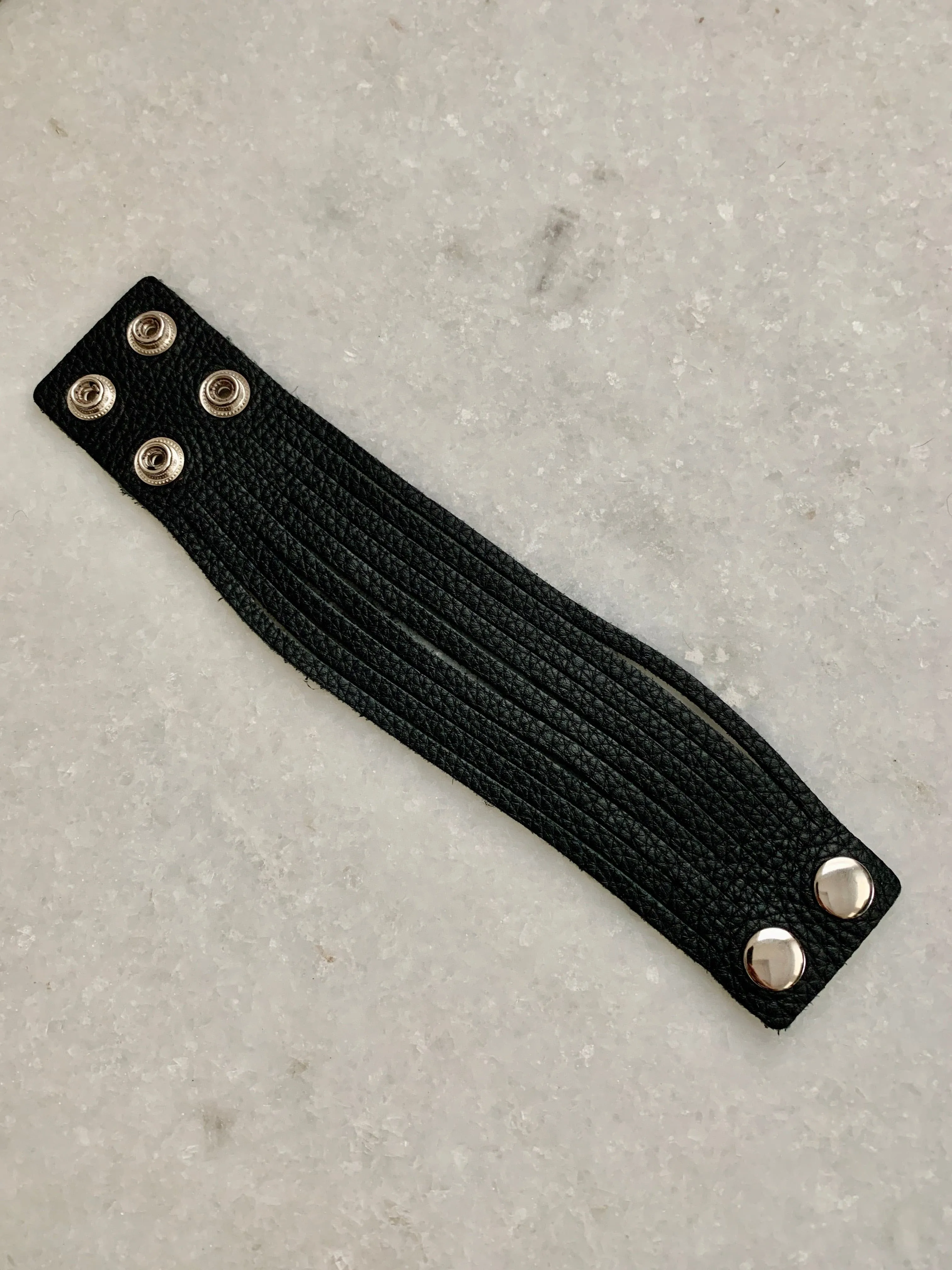 Textured Black Black Leather Bracelet