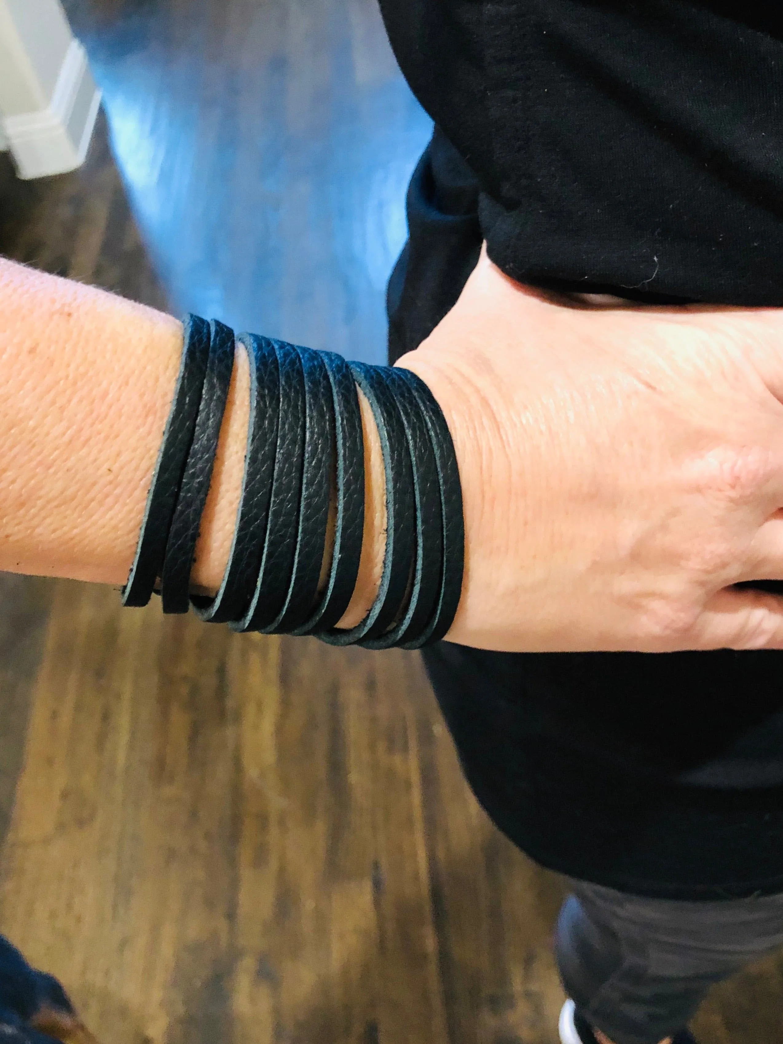 Textured Black Black Leather Bracelet