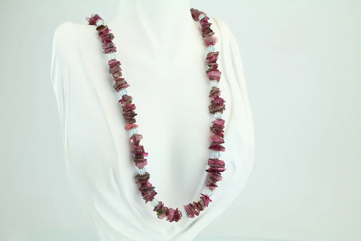 Tourmaline & Aquamarine Beaded Necklace 24"