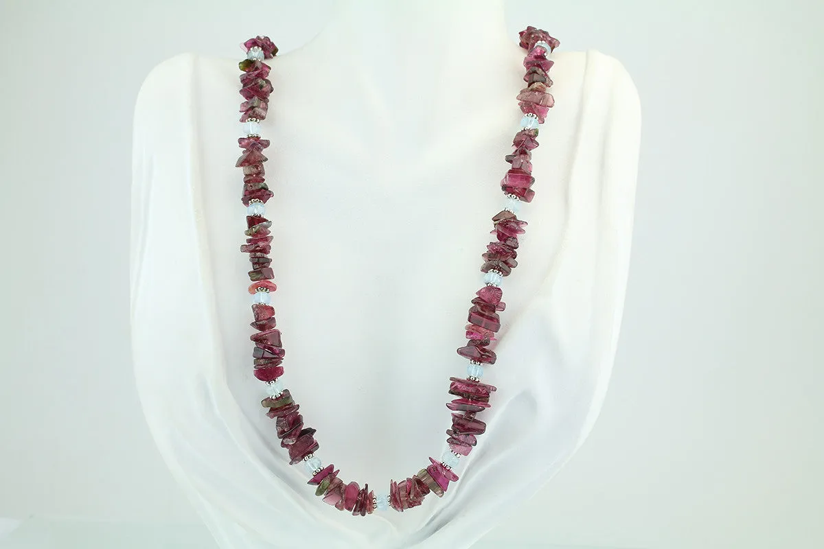 Tourmaline & Aquamarine Beaded Necklace 24"