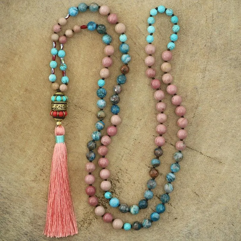 Turquoise Rose Pedal Beaded Necklace