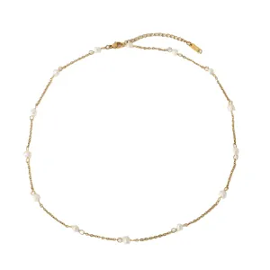 VAIGE 18k Gold Plated Stainless Steel Choker Necklace with Multiple Freshwater Pearl Pendants - Trendy Geometric Design for Summer Vacations