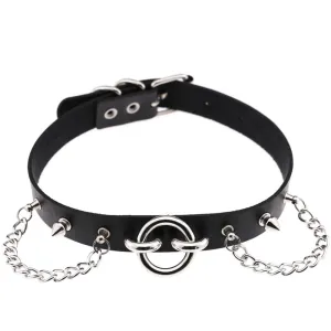 'Vengeance' Black faux leather ring chain choker