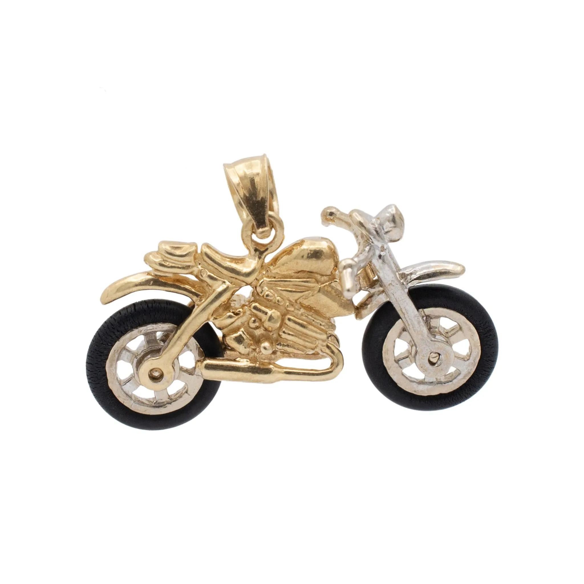 Vintage 14K Yellow & White Gold Motorcycle Pendant