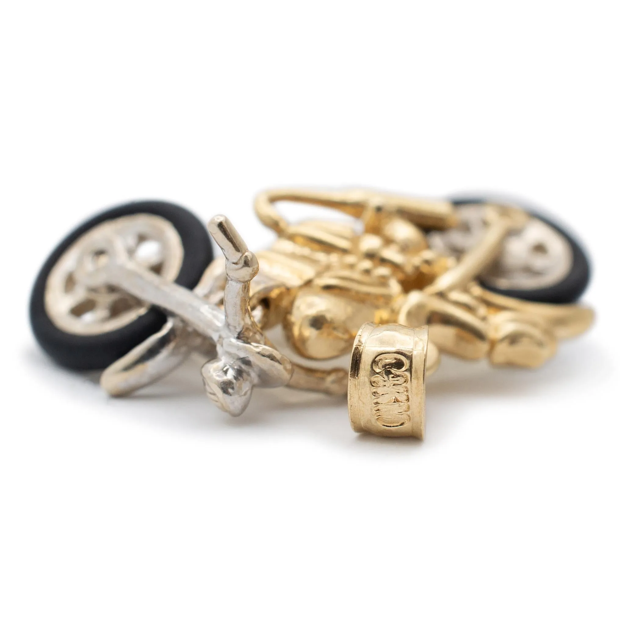 Vintage 14K Yellow & White Gold Motorcycle Pendant