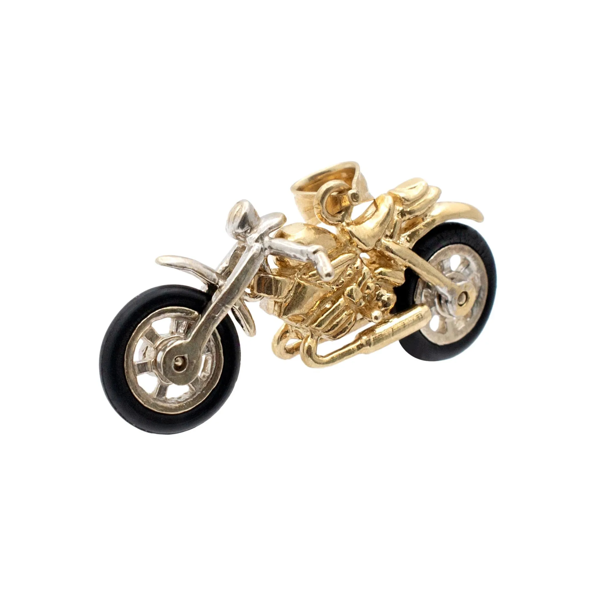 Vintage 14K Yellow & White Gold Motorcycle Pendant