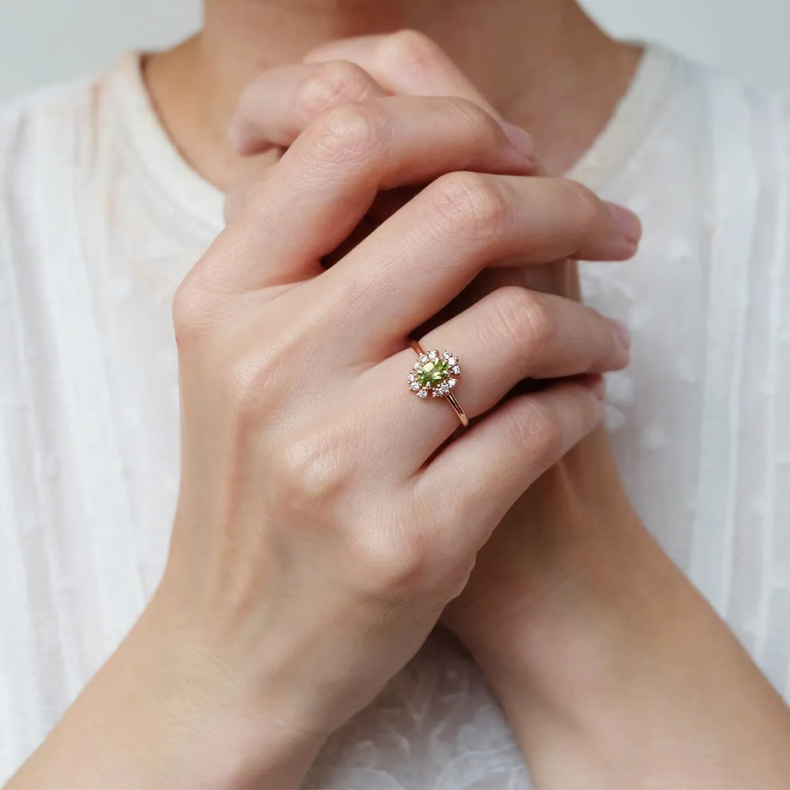 Vintage Peridot Ring- 14k Rose Gold Vermeil Ring - Peridot Engagement Ring