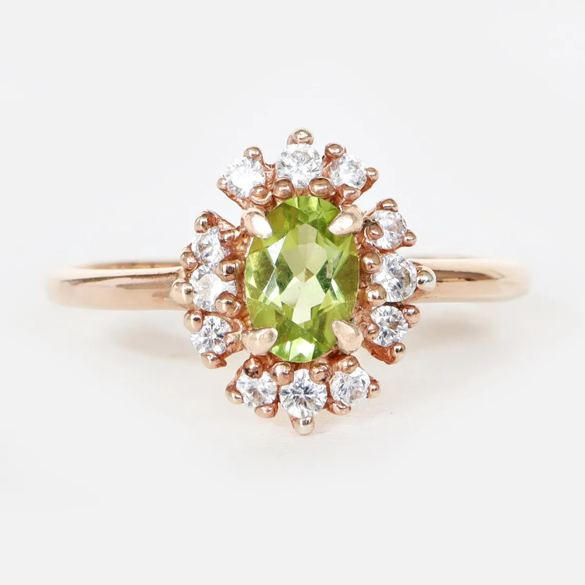 Vintage Peridot Ring- 14k Rose Gold Vermeil Ring - Peridot Engagement Ring