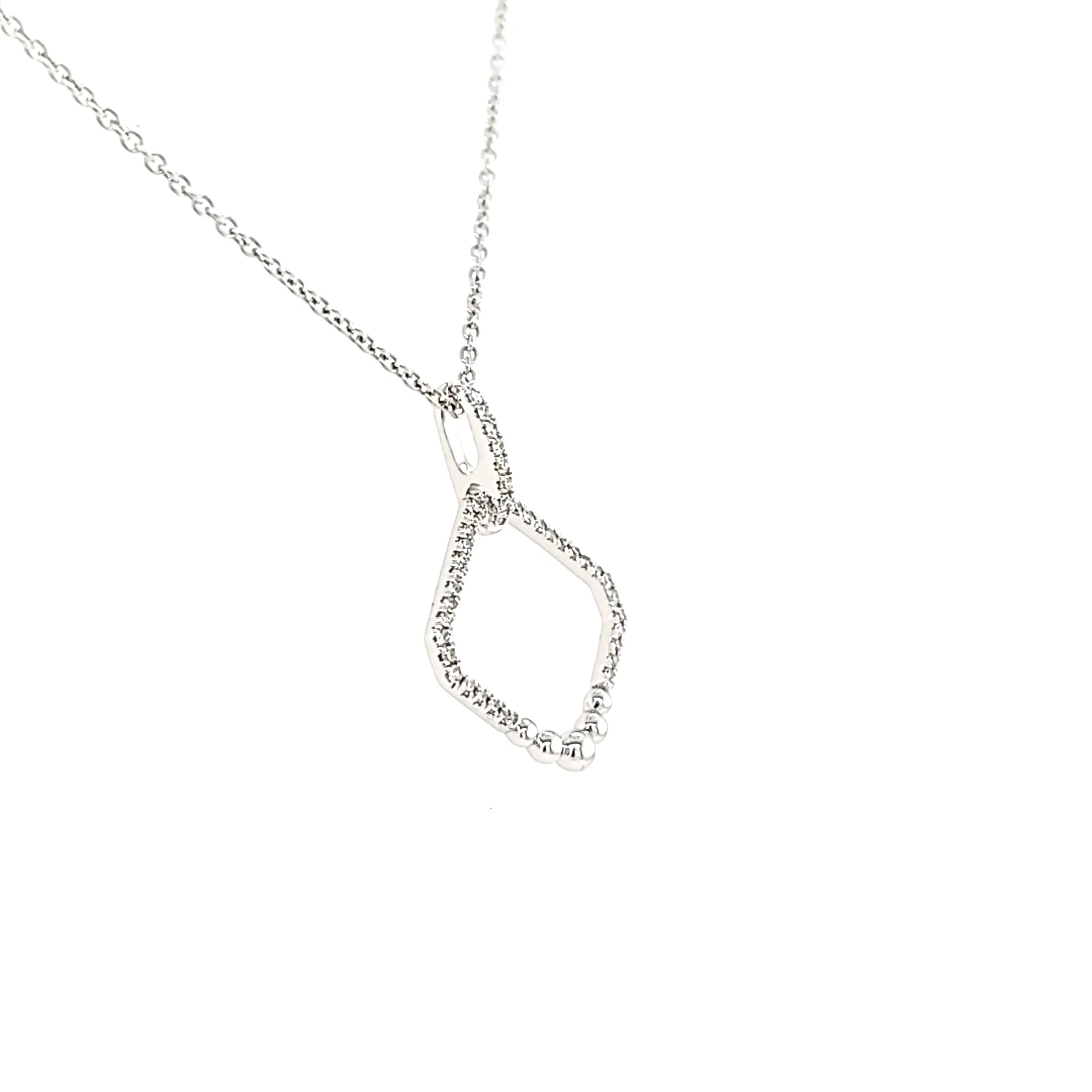 White Gold Diamond Negative Space Beaded Detail Necklace (I6466)