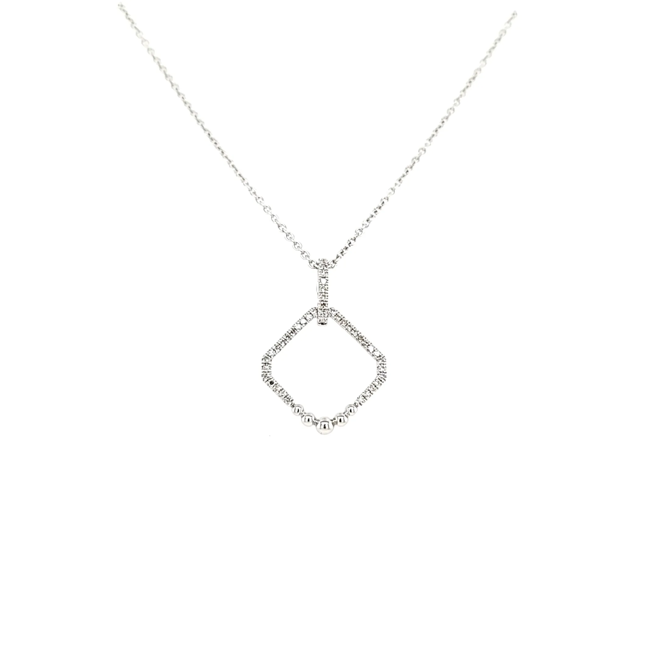 White Gold Diamond Negative Space Beaded Detail Necklace (I6466)