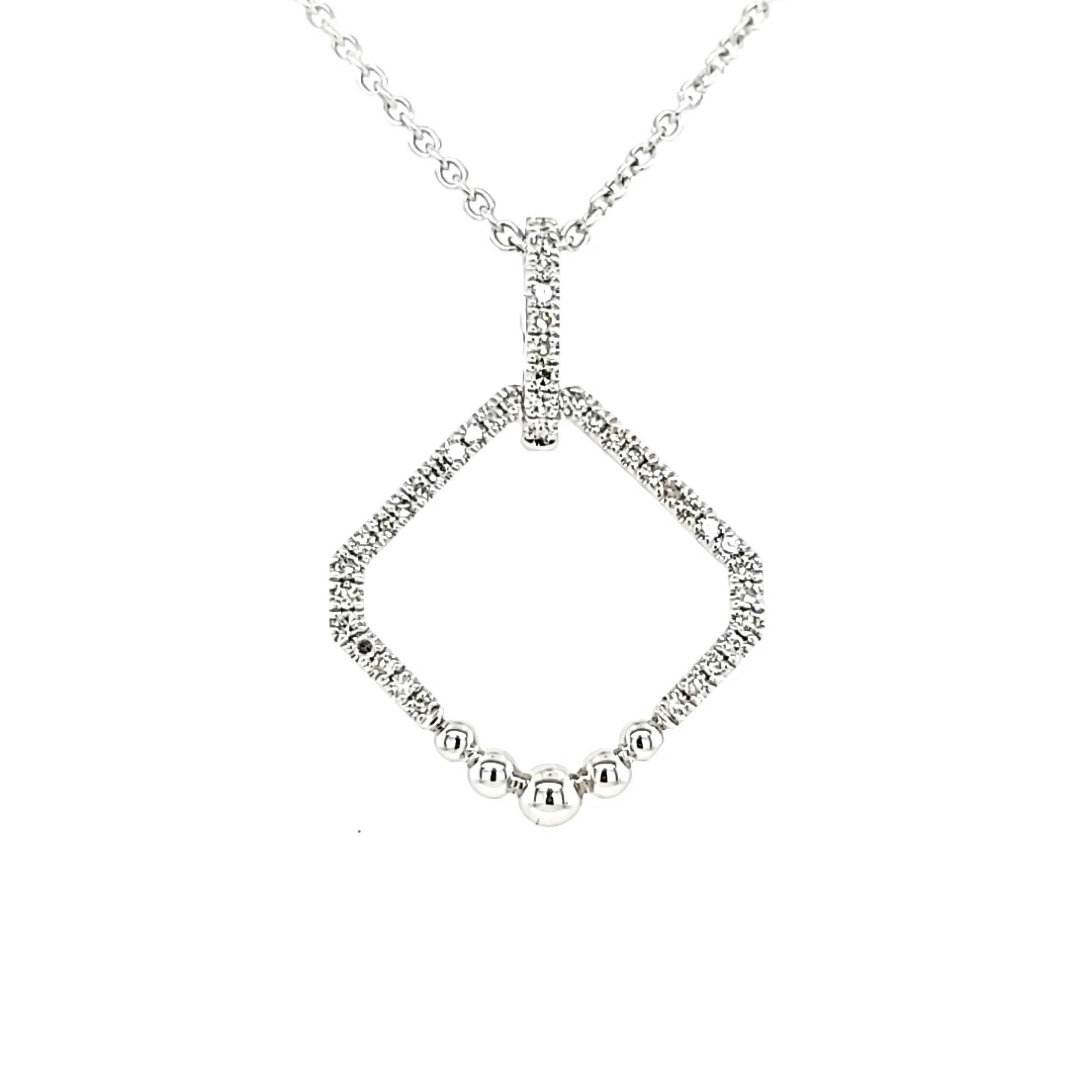 White Gold Diamond Negative Space Beaded Detail Necklace (I6466)