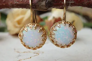 White Opal Gold Earrings for Bride Earrings