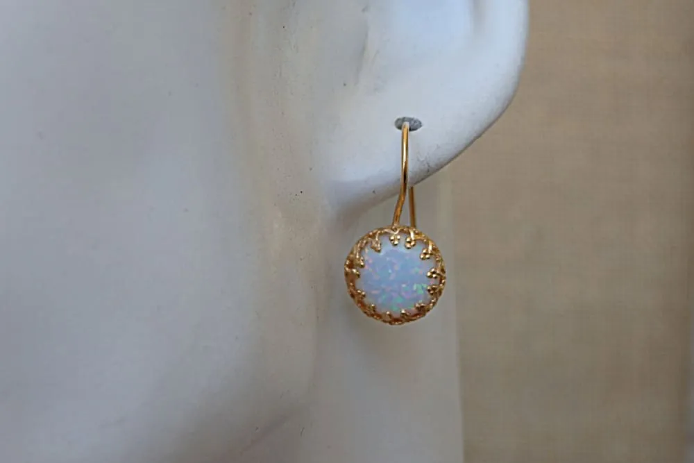 White Opal Gold Earrings for Bride Earrings