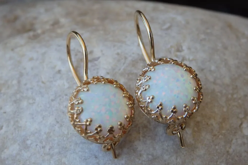 White Opal Gold Earrings for Bride Earrings