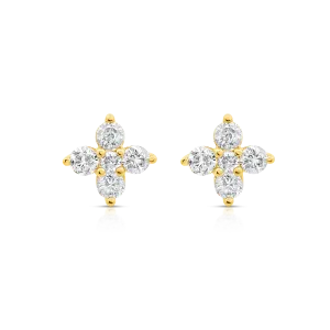 Yellow Gold Diamond Cluster Earrings